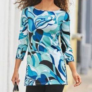 BOSTON PROPER BLUE WAVE 3/4 SLEEVE TUNIC TOP SIZE: XXS